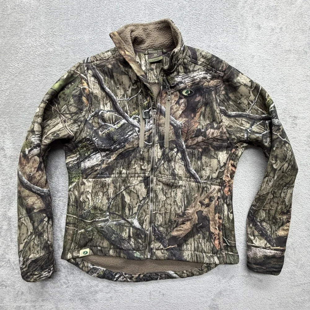 Mossy Oak Jacket Mens L Green Camouflage Fleece Full Zip Pockets